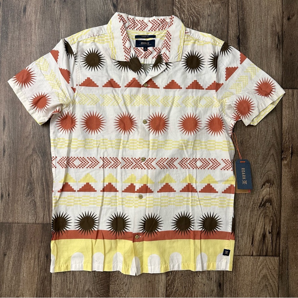 Roark Journey Button Up Cotton Blend Gonzo Shirt Men’s Sz M White Brown